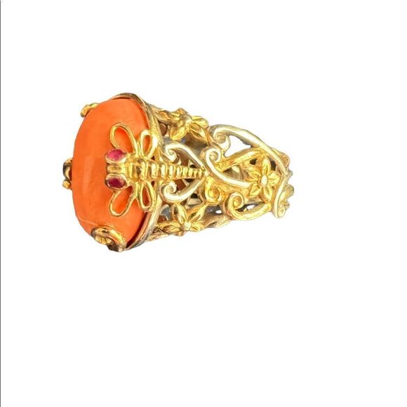 Coral Filagree Ring With Chrome Diopside Accent 6 - Picture 2 of 5